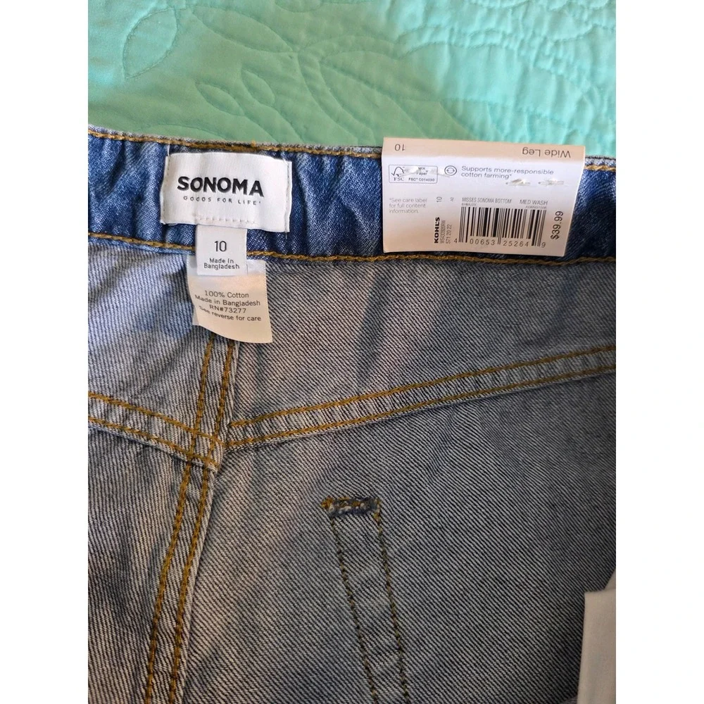 Sonoma‎ Goods For Life High Rise Wide Leg Jeans Medium Wash Raw Hem Womens 10